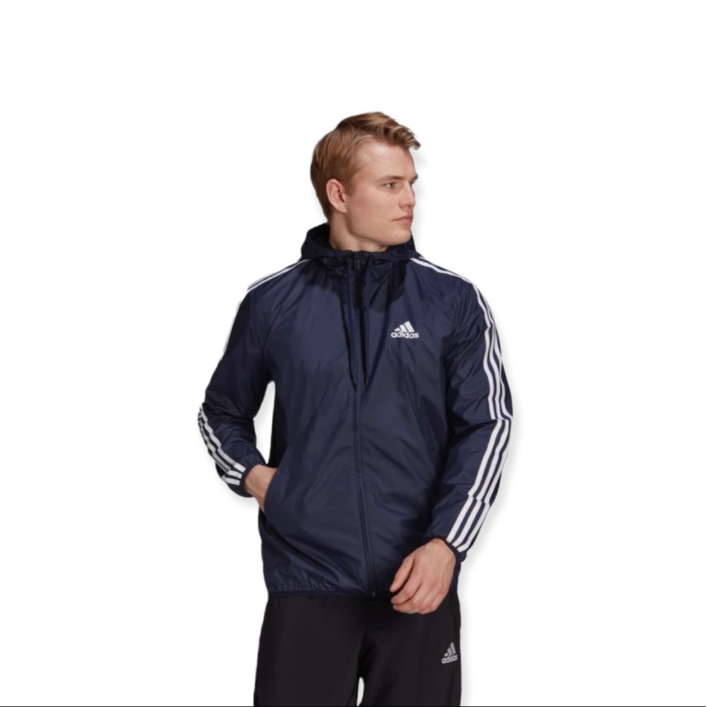 Adidas Navy Zip-Up Hooded Windbreaker Jacket Small